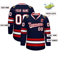 Navy White-Red Classic Style Hockey Jersey 2
