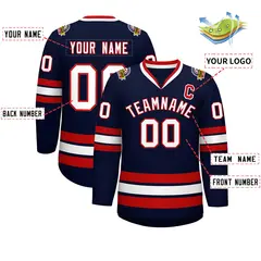 Navy White-Red Classic Style Hockey Jersey 2