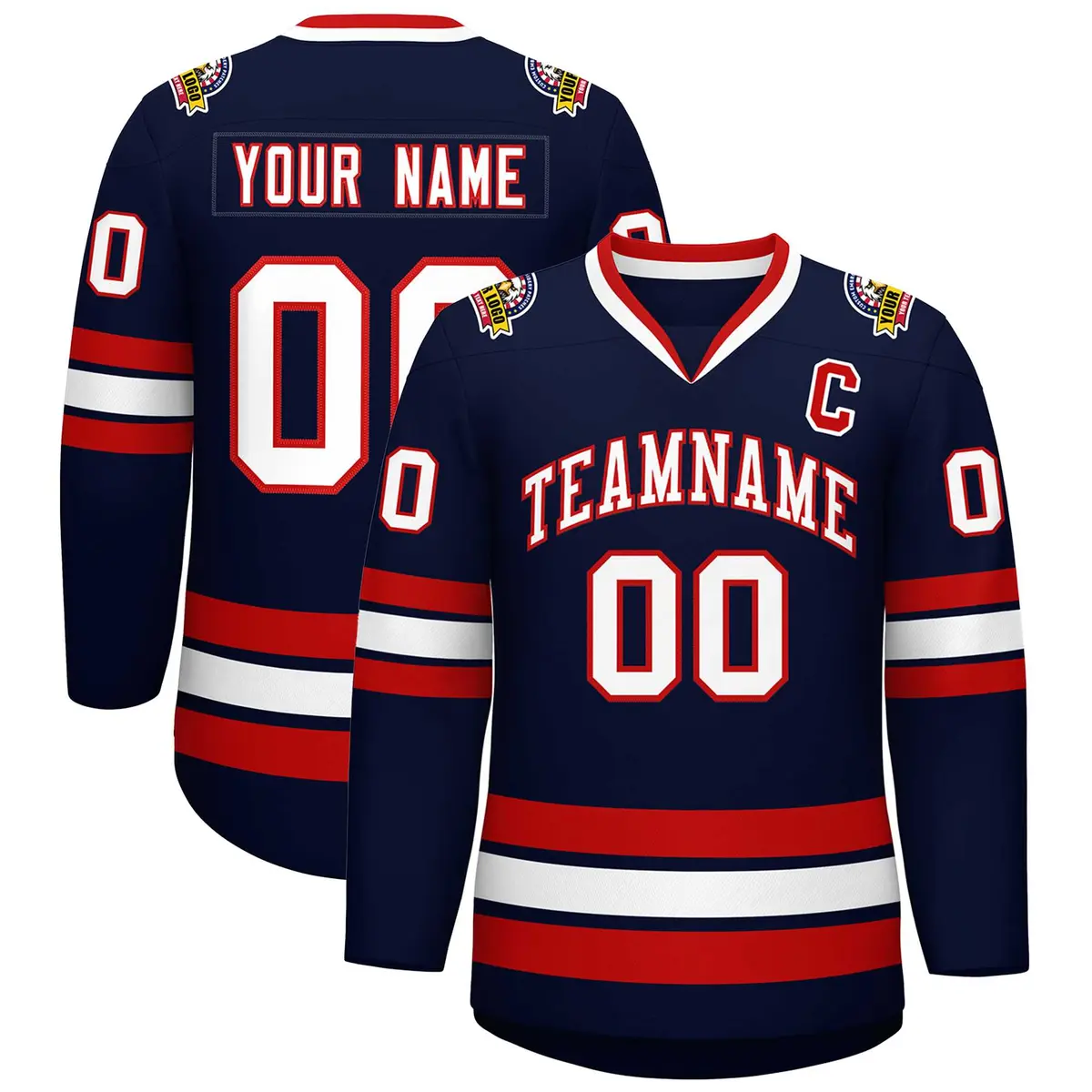 Navy White-Red Classic Style Hockey Jersey