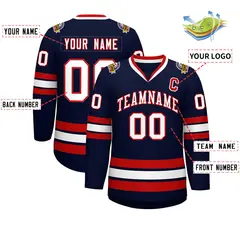Navy White-Red Classic Style Hockey Jersey 2