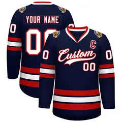 Navy White-Red Classic Style Hockey Jersey 1