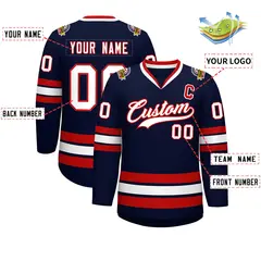 Navy White-Red Classic Style Hockey Jersey 2