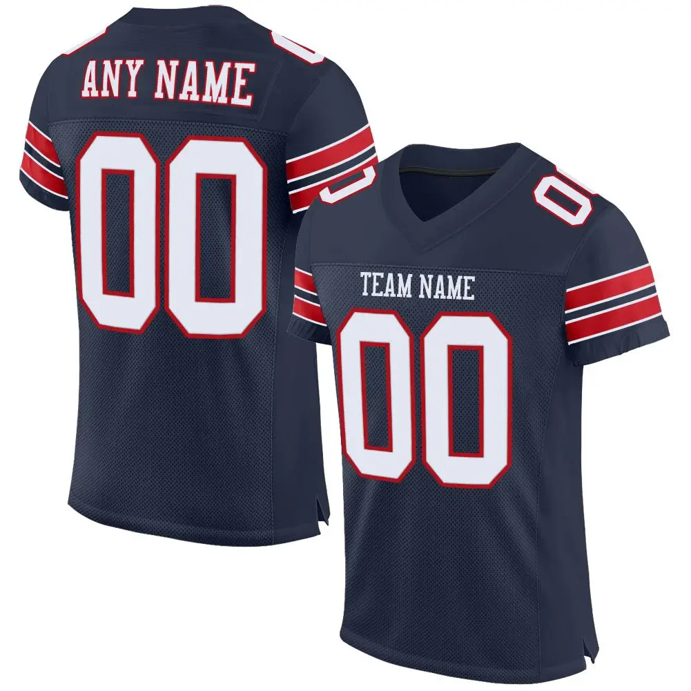 Navy White-Red Classic Style Mesh Football Jersey