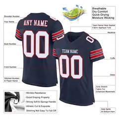 Navy White-Red Classic Style Mesh Football Jersey 2