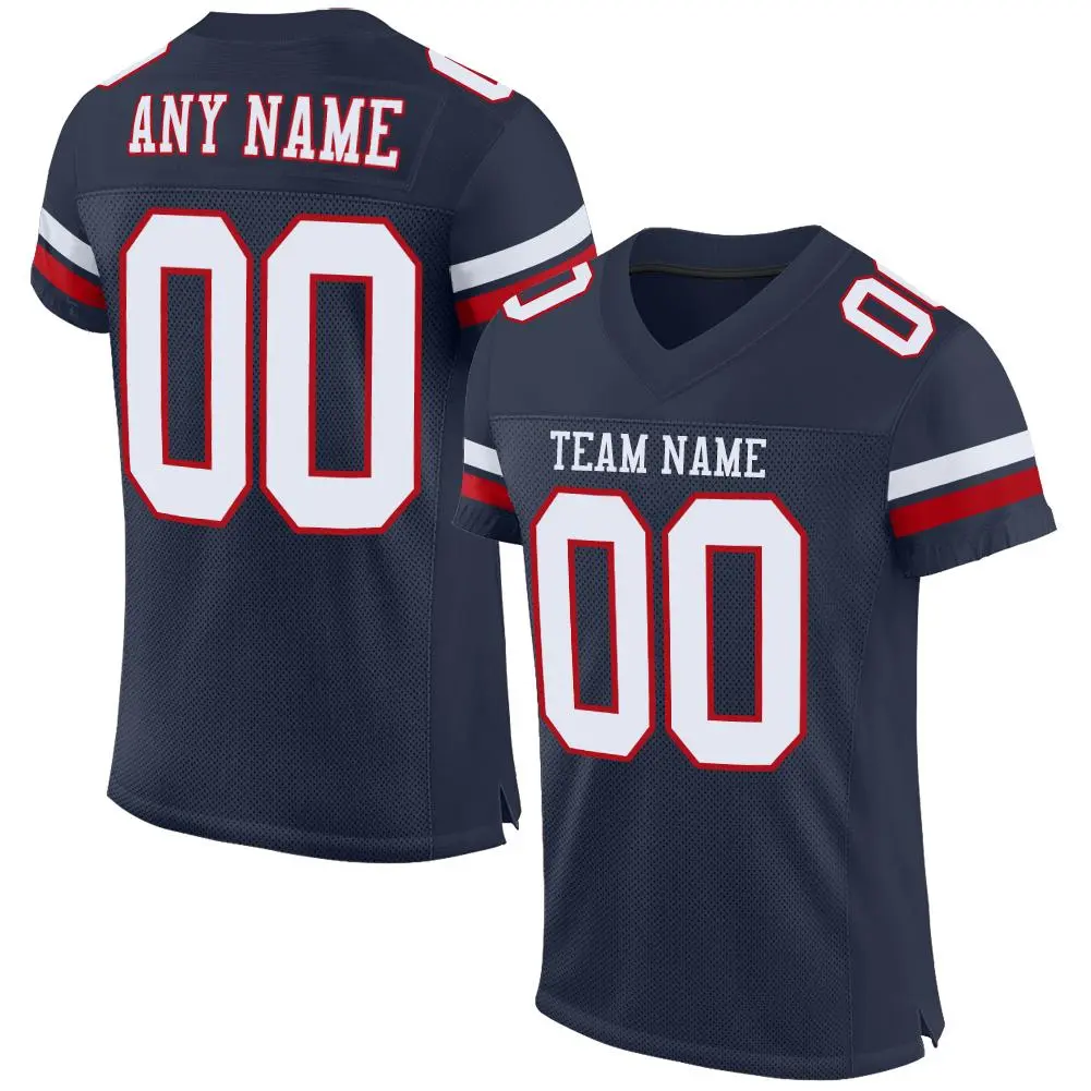 Navy White-Red Classic Style Mesh Football Jersey