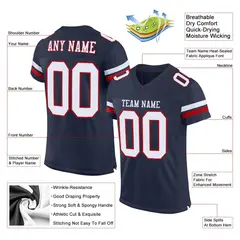 Navy White-Red Classic Style Mesh Football Jersey 2