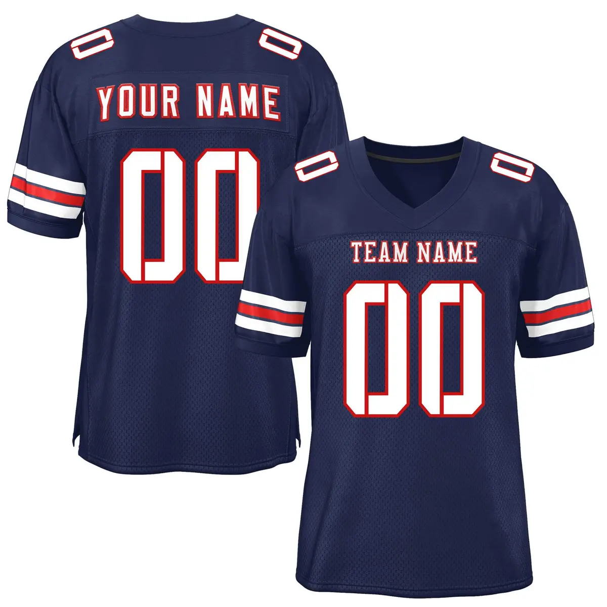 Navy White-Red Classic Style Mesh Football Jersey