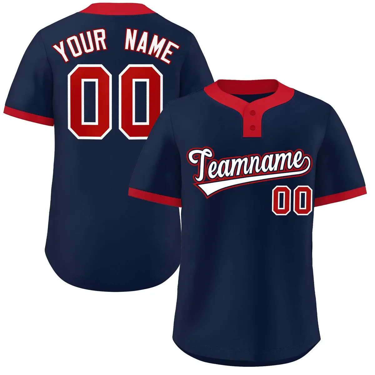 Navy White-Red Classic Two-Button Softball Jersey