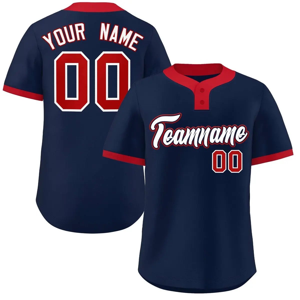 Navy White-Red Classic Two-Button Softball Jersey