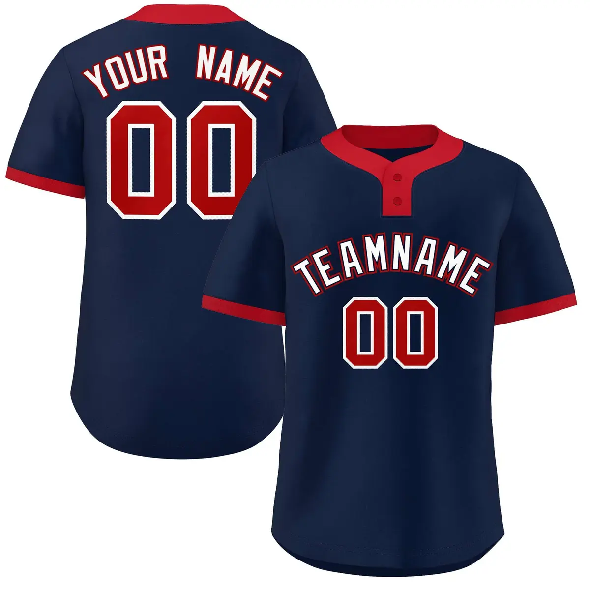 Navy White-Red Classic Two-Button Softball Jersey