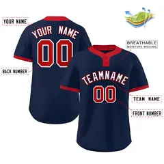 Navy White-Red Classic Two-Button Softball Jersey 2