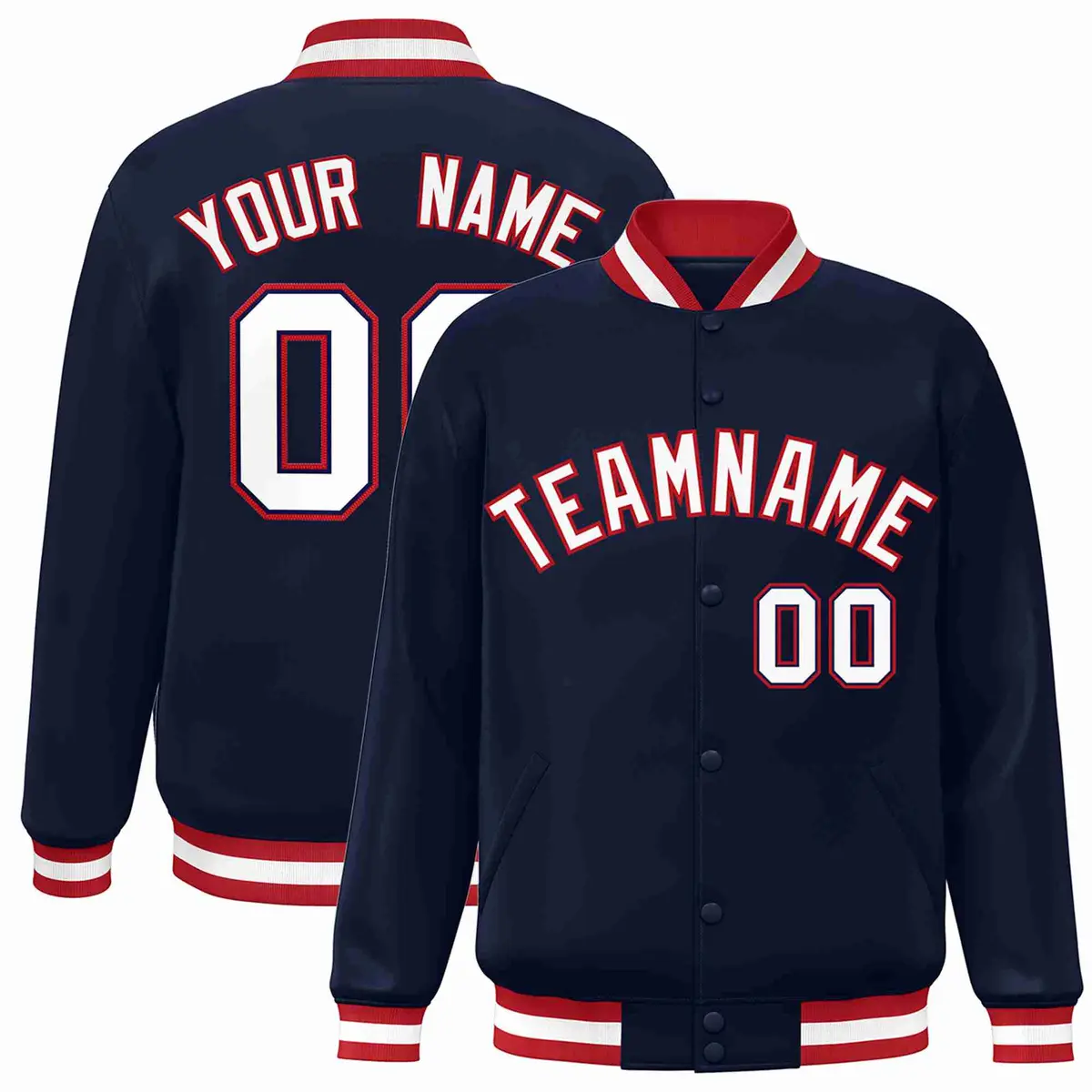Navy White-Red Classic Varsity Full-Snap Letterman Jacket