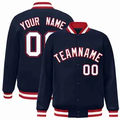 Navy White-Red Classic Varsity Full-Snap Letterman Jacket