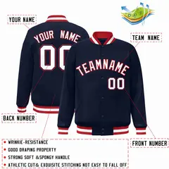 Navy White-Red Classic Varsity Full-Snap Letterman Jacket 2
