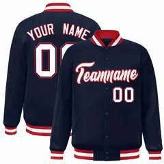 Navy White-Red Classic Varsity Full-Snap Letterman Jacket