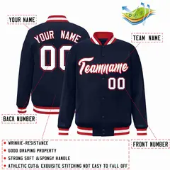 Navy White-Red Classic Varsity Full-Snap Letterman Jacket 2