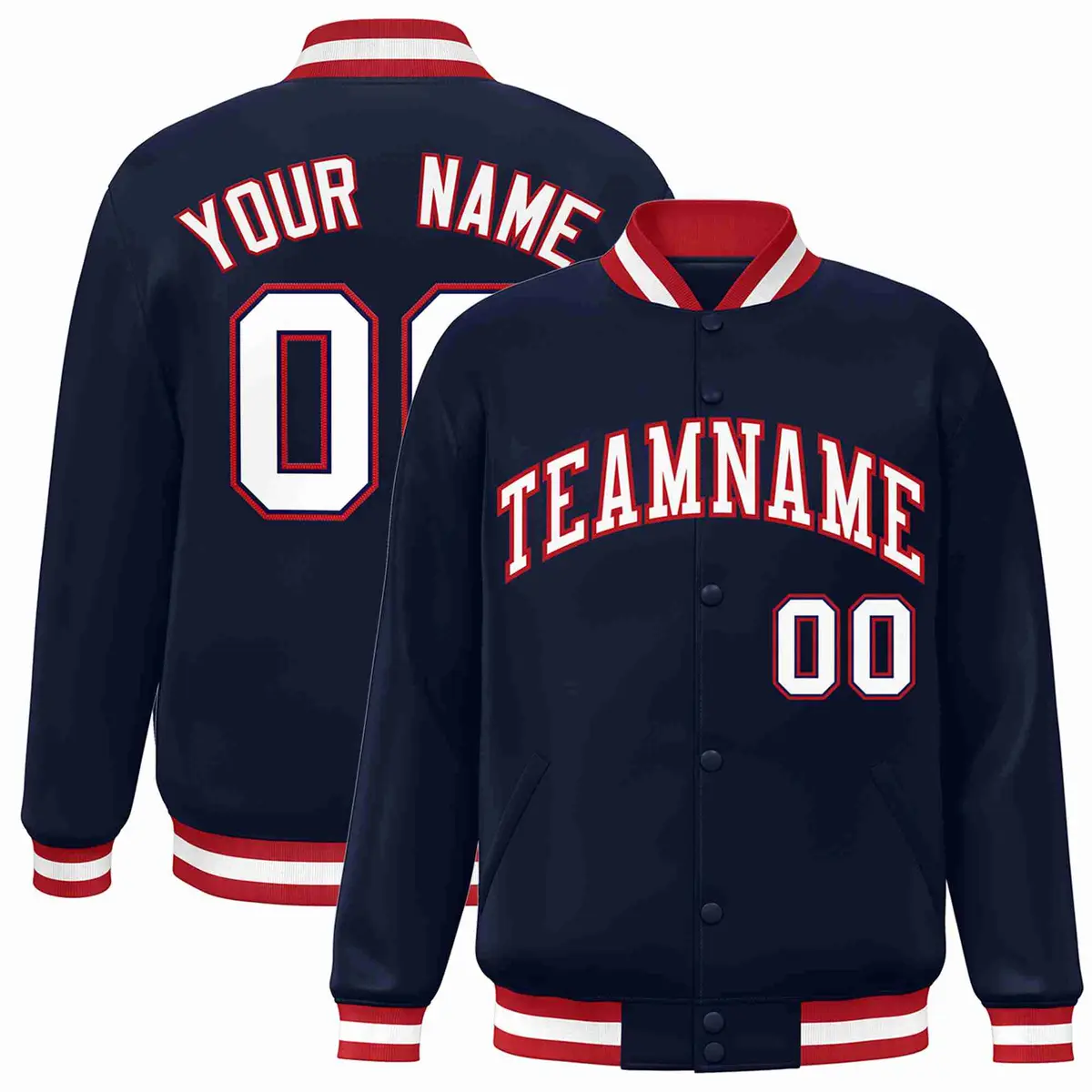Navy White-Red Classic Varsity Full-Snap Letterman Jacket