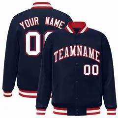 Navy White-Red Classic Varsity Full-Snap Letterman Jacket
