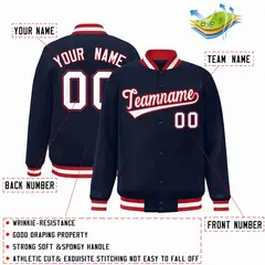 Navy White-Red Classic Varsity Full-Snap Letterman Jacket 2