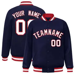 Navy White-Red Classic Varsity Full-Snap Letterman Jacket