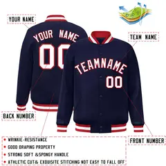 Navy White-Red Classic Varsity Full-Snap Letterman Jacket 2
