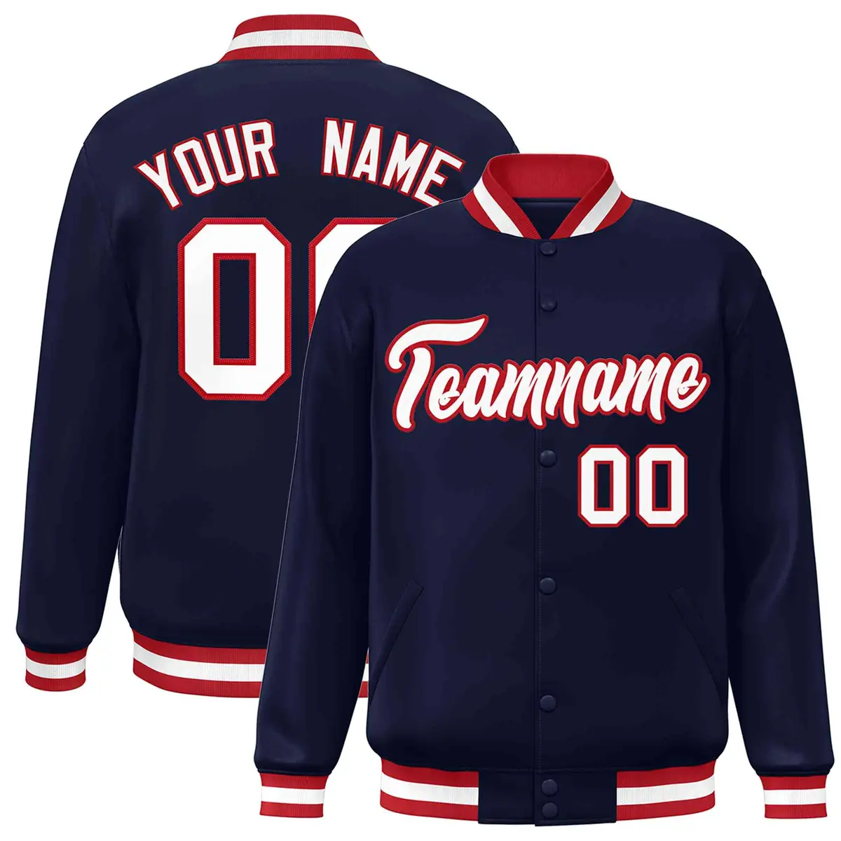Navy White-Red Classic Varsity Full-Snap Letterman Jacket
