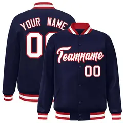 Navy White-Red Classic Varsity Full-Snap Letterman Jacket