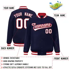 Navy White-Red Classic Varsity Full-Snap Letterman Jacket 2