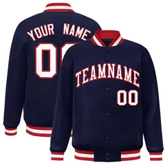 Navy White-Red Classic Varsity Full-Snap Letterman Jacket 1