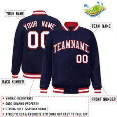 Navy White-Red Classic Varsity Full-Snap Letterman Jacket 2