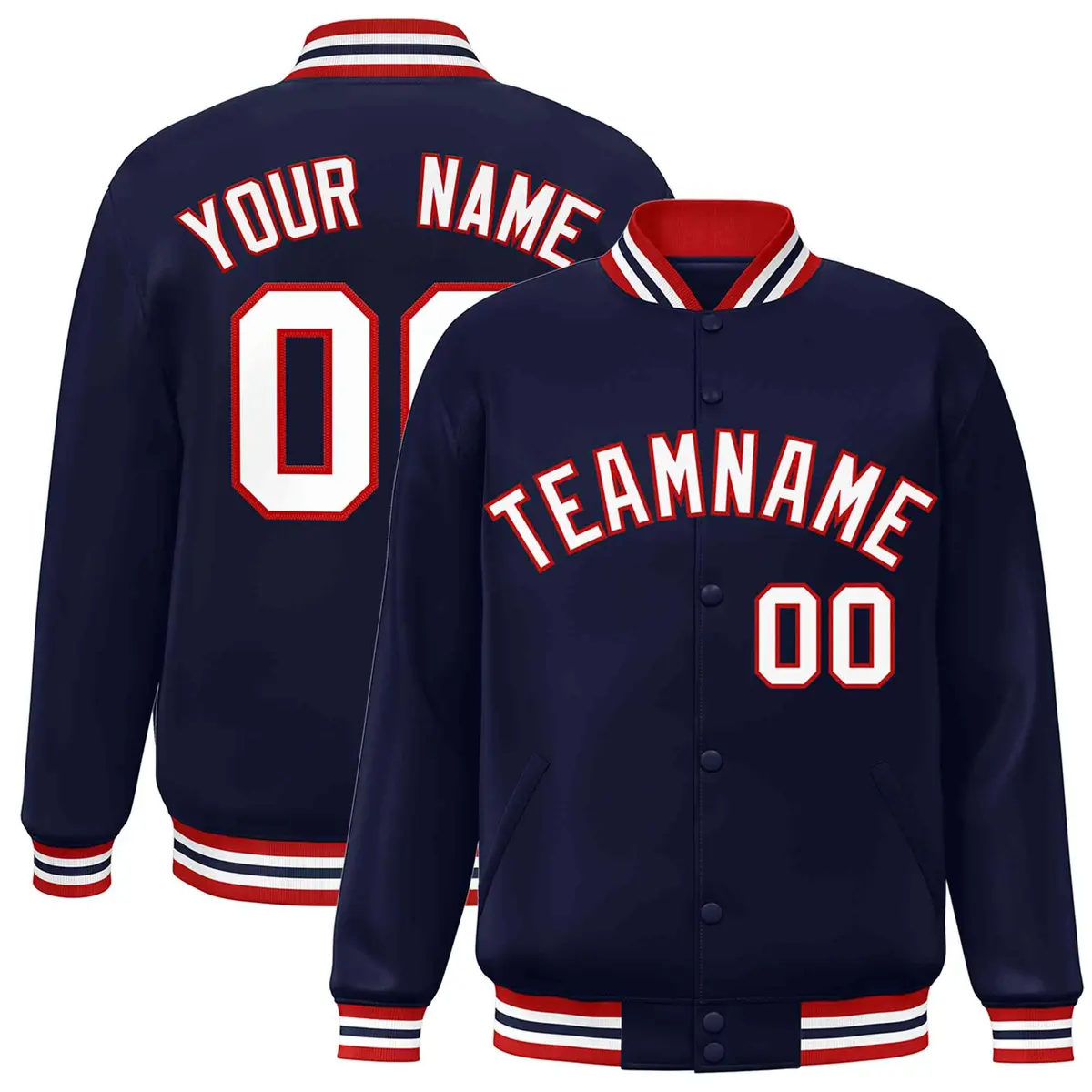 Navy White-Red Classic Varsity Full-Snap Letterman Jacket