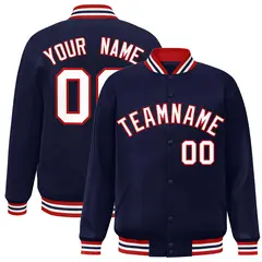 Navy White-Red Classic Varsity Full-Snap Letterman Jacket 1
