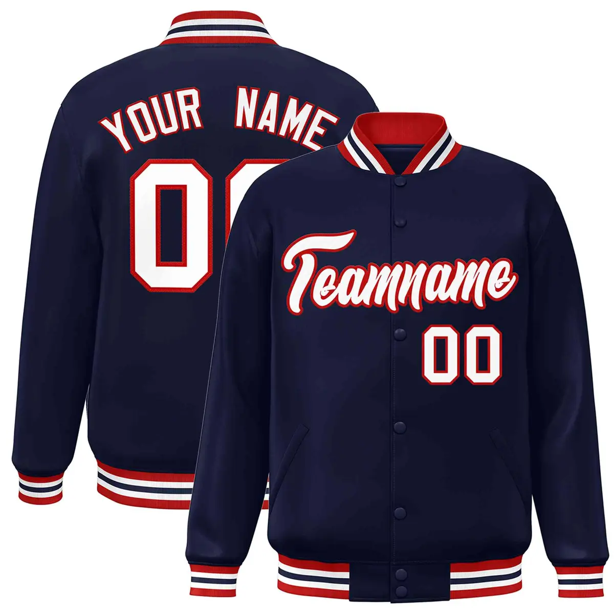 Navy White-Red Classic Varsity Full-Snap Letterman Jacket