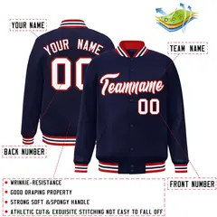 Navy White-Red Classic Varsity Full-Snap Letterman Jacket 2
