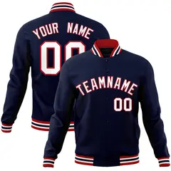 Navy White-Red Classic Varsity Full-Snap Letterman Jacket