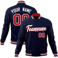 Navy White-Red Classic Varsity Full-Snap Letterman Jacket