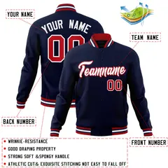 Navy White-Red Classic Varsity Full-Snap Letterman Jacket 4