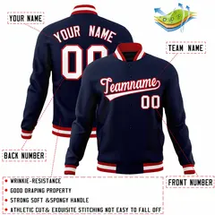 Navy White-Red Classic Varsity Full-Snap Letterman Jacket 4