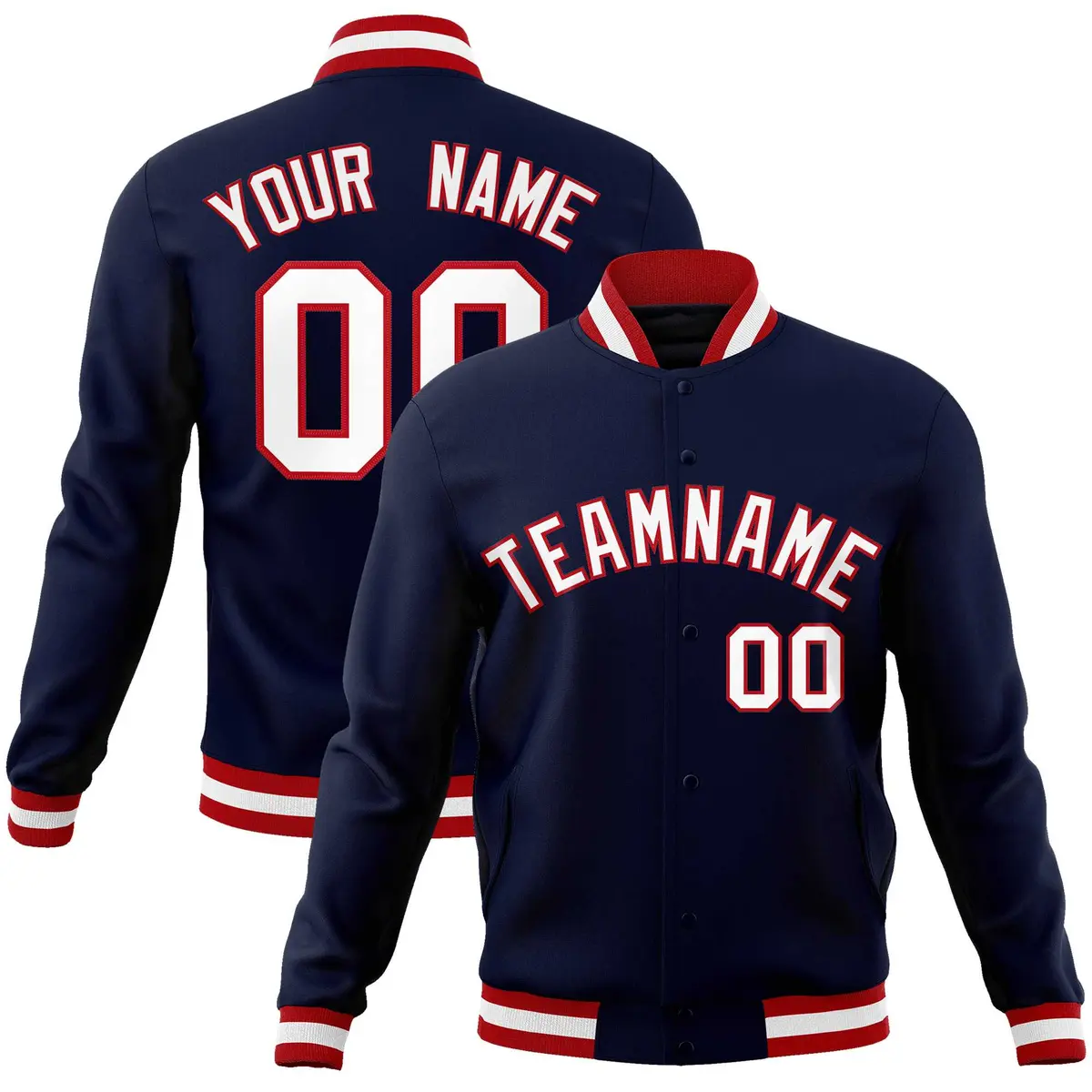 Navy White-Red Classic Varsity Full-Snap Letterman Jacket