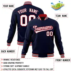 Navy White-Red Classic Varsity Full-Snap Letterman Jacket 4