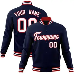 Navy White-Red Classic Varsity Full-Snap Letterman Jacket