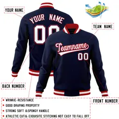 Navy White-Red Classic Varsity Full-Snap Letterman Jacket 4