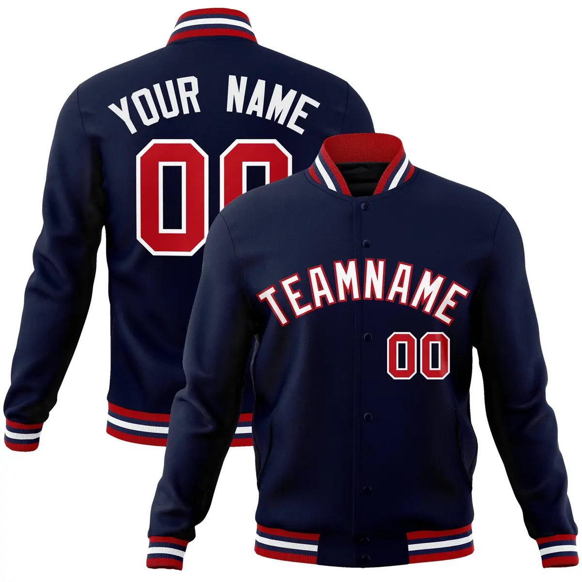 Navy White-Red Classic Varsity Full-Snap Letterman Jacket