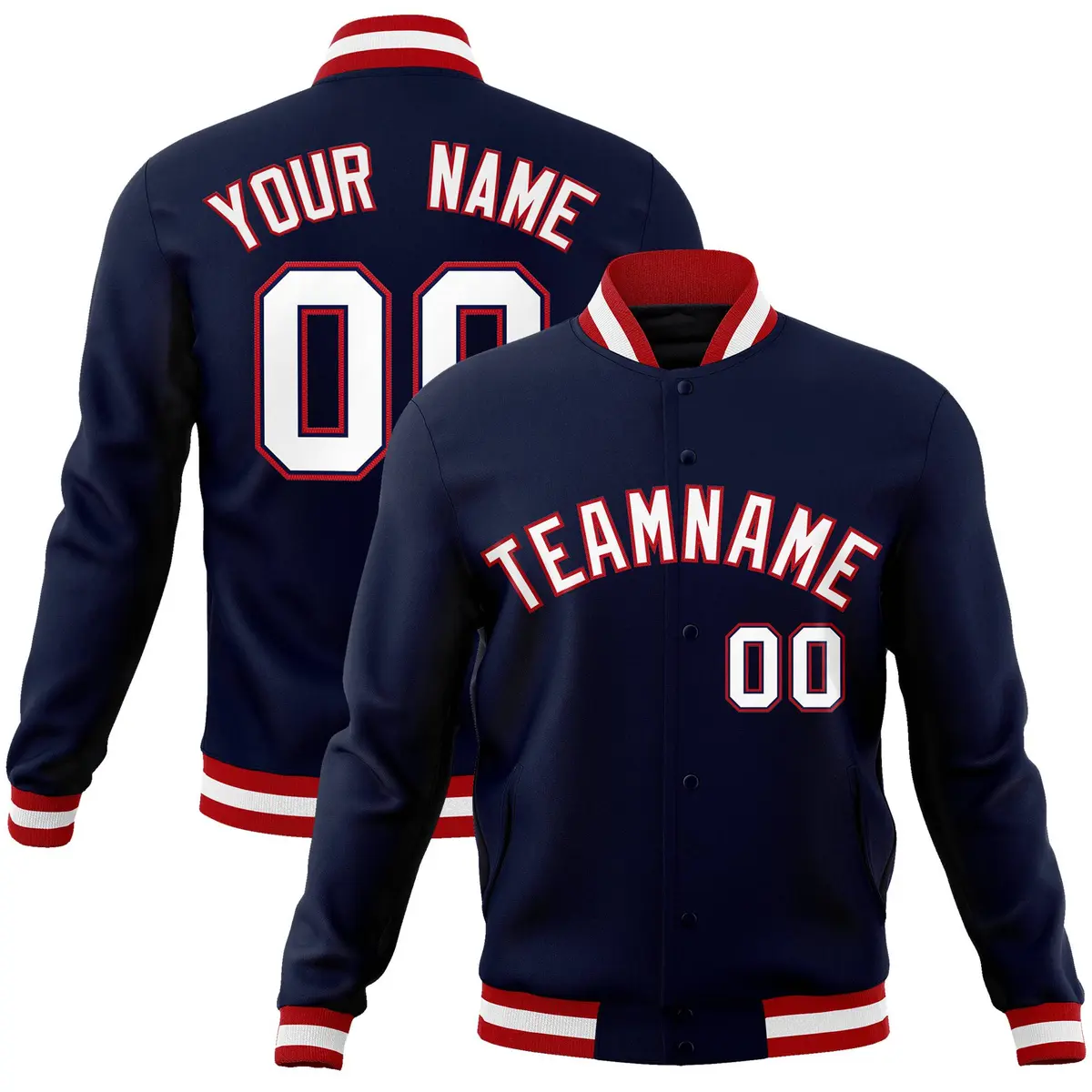 Navy White-Red Classic Varsity Full-Snap Letterman Jacket