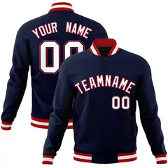 Navy White-Red Classic Varsity Full-Snap Letterman Jacket 1