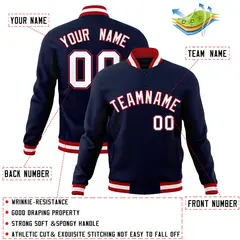 Navy White-Red Classic Varsity Full-Snap Letterman Jacket 4