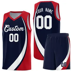 Navy White-Red Color Block Basketball Jersey 1