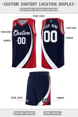 Navy White-Red Color Block Basketball Jersey 2