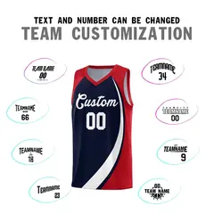 Navy White-Red Color Block Basketball Jersey 3