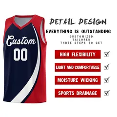Navy White-Red Color Block Basketball Jersey 4
